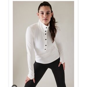 Athleta Flurry Seamless Henley Top Snap Top Mock Run Train White #466524 X-SMALL